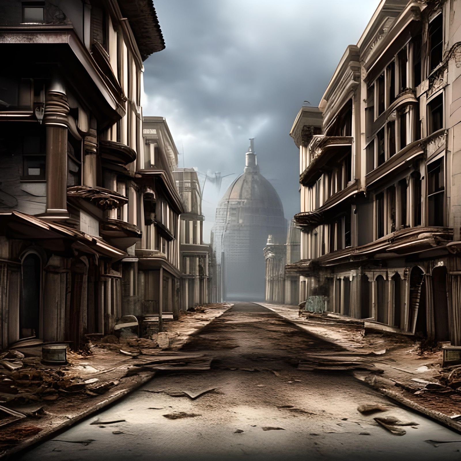 Post-Apocalyptic City Street with Steampunk Elements