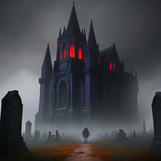Vampire at Cemetery Gate in Gothic Style