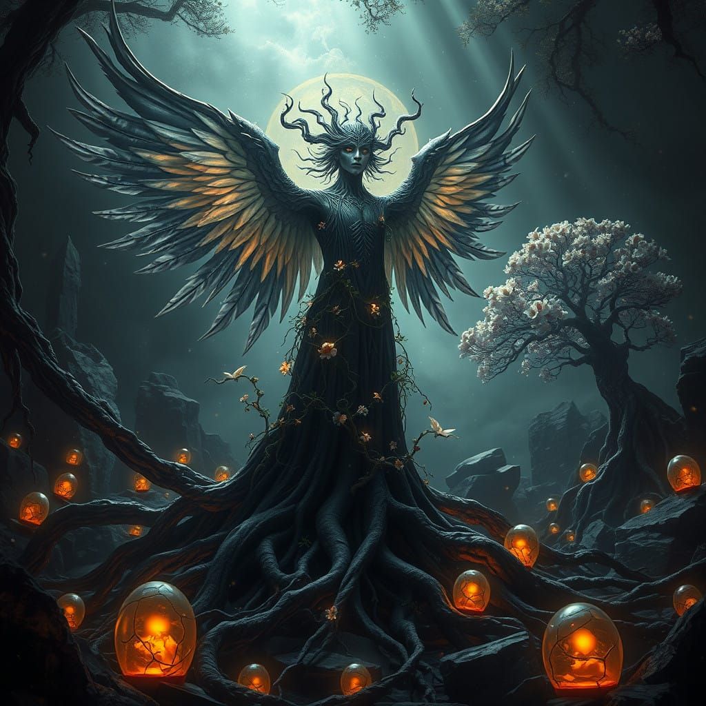 Ethereal Being Embodies Eternal Cycle of Life and Death