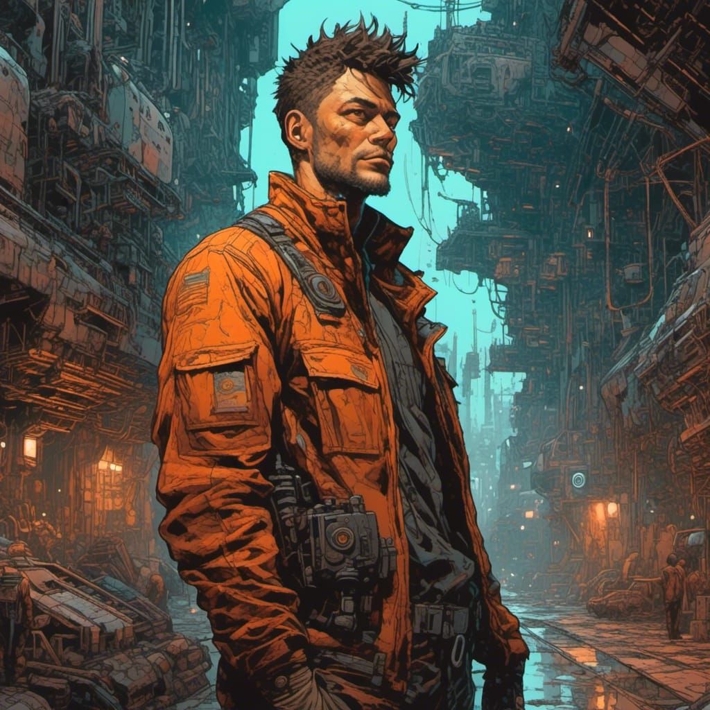 Retrofuturistic Man and Spaceship Portrait