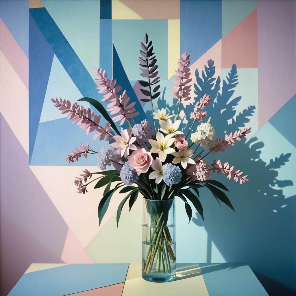 Abstract Geometry with Bouquet Shadow in Film Style