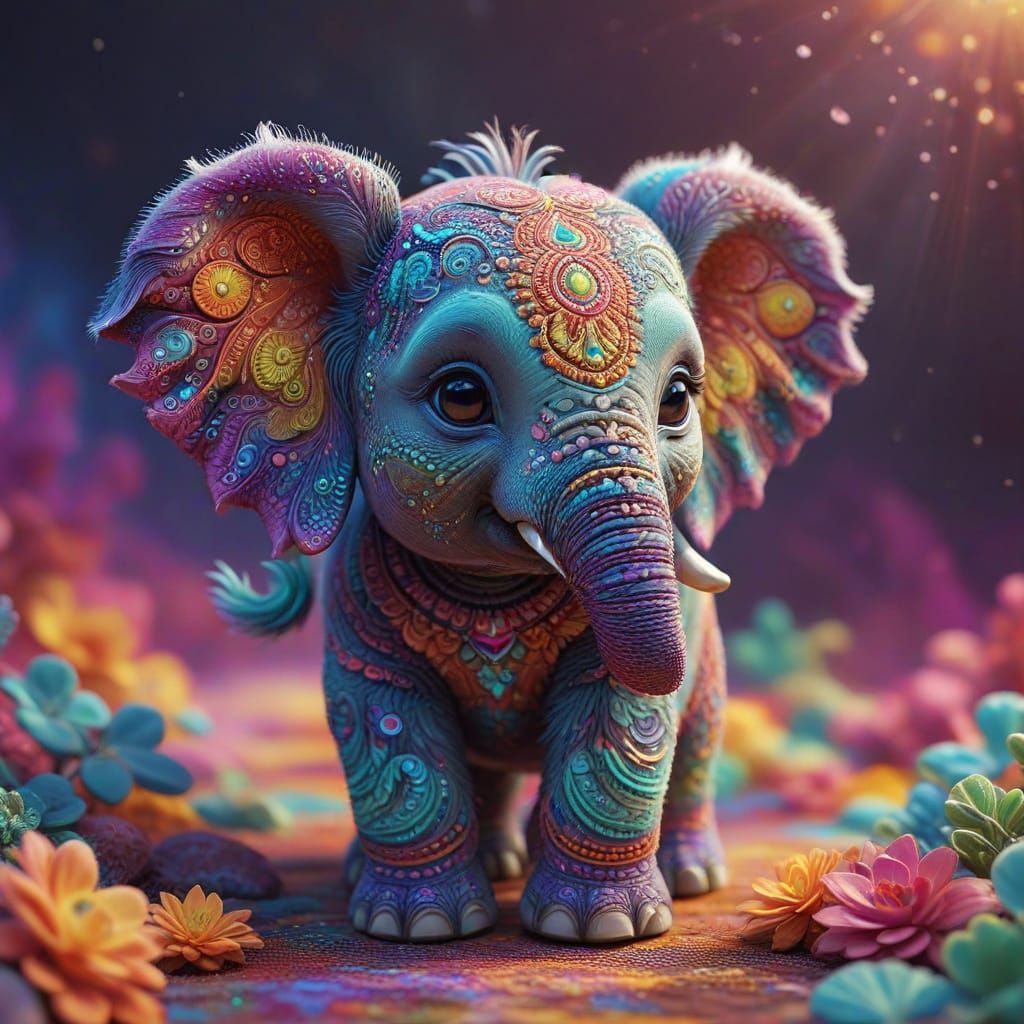 Vibrant Chibi Elephant Celebrates Holi in Whimsical Style