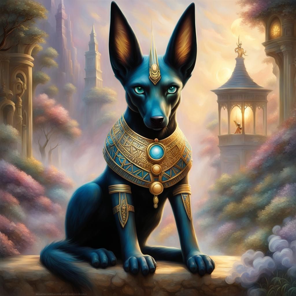 Kawaii Anubis in Ethereal Egyptian Pantheon