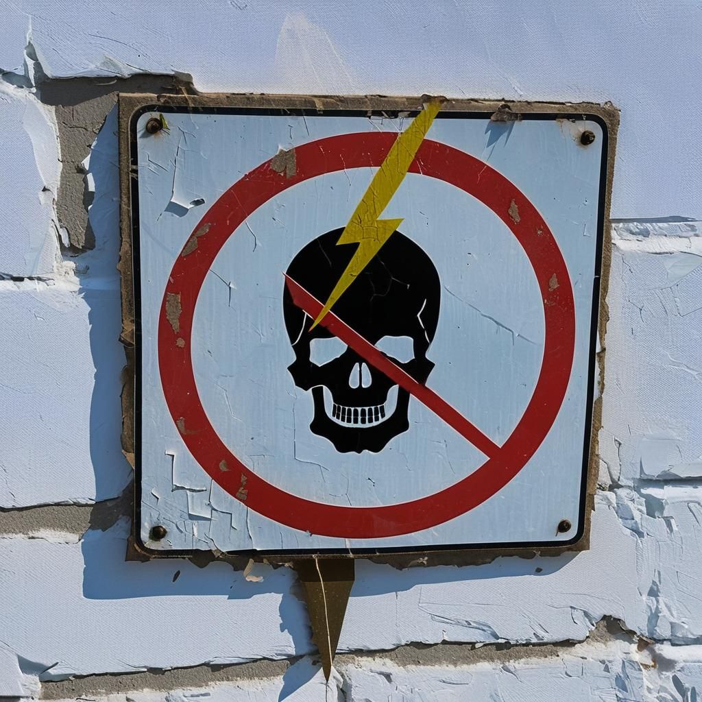 Warning Sign with Skull and Lightning Bolt