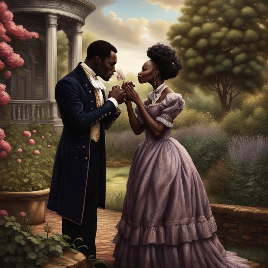 Victorian Era Romance in a Garden Setting