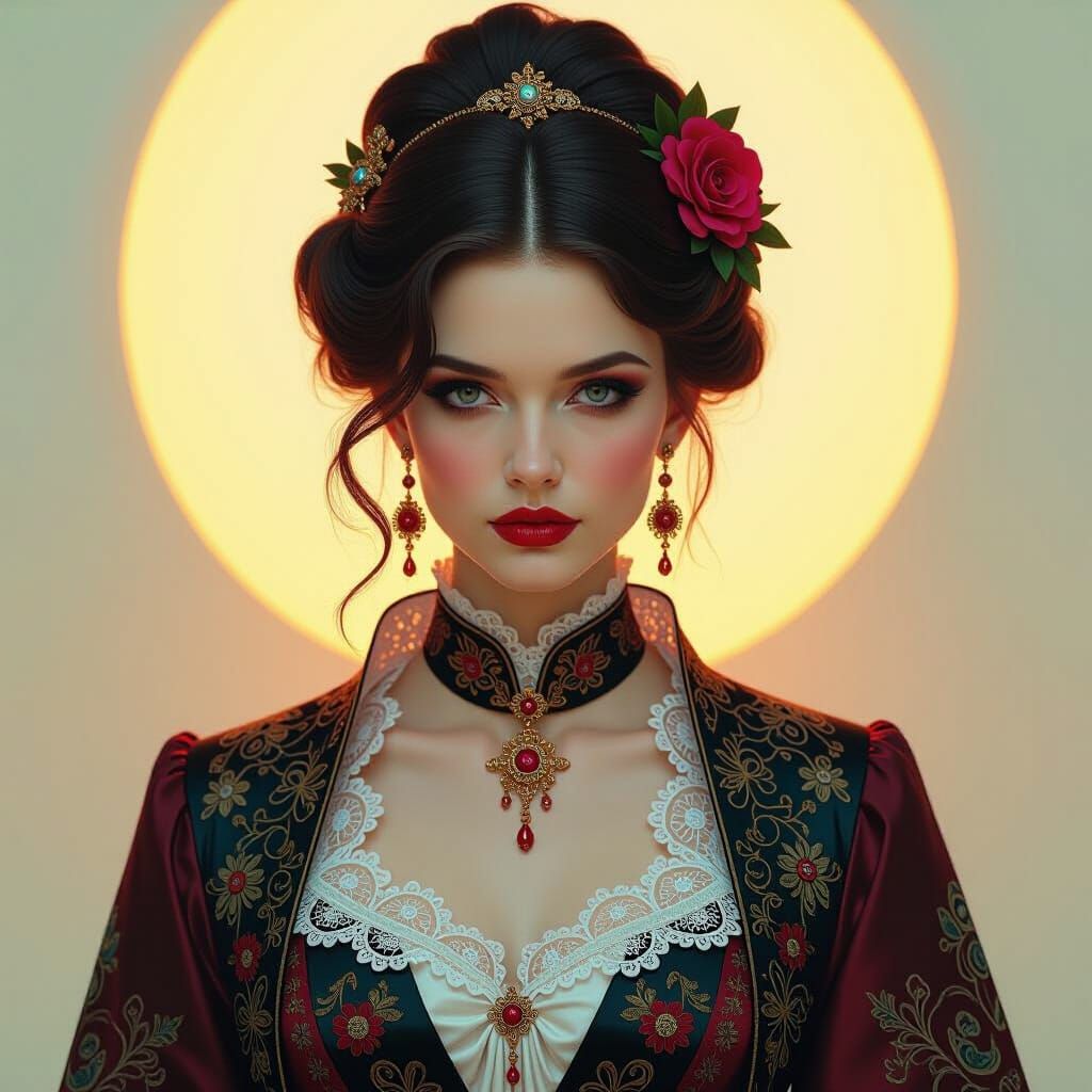 Elaborate Portrait in Hyper-Realistic Oil Painting Style