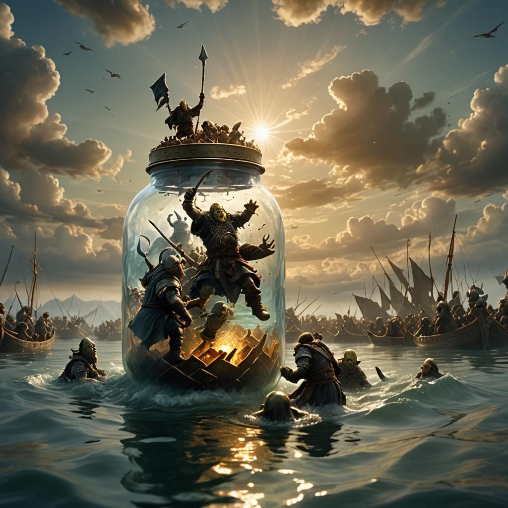 Epic Battle Between People and Orcs Inside a Jar