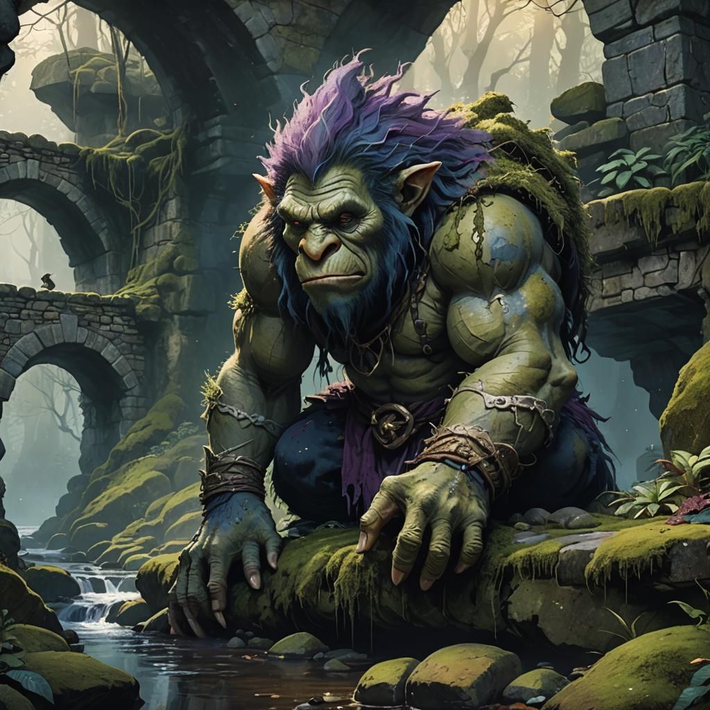 Menacing Troll Lurking Under Mystical Stone Bridge