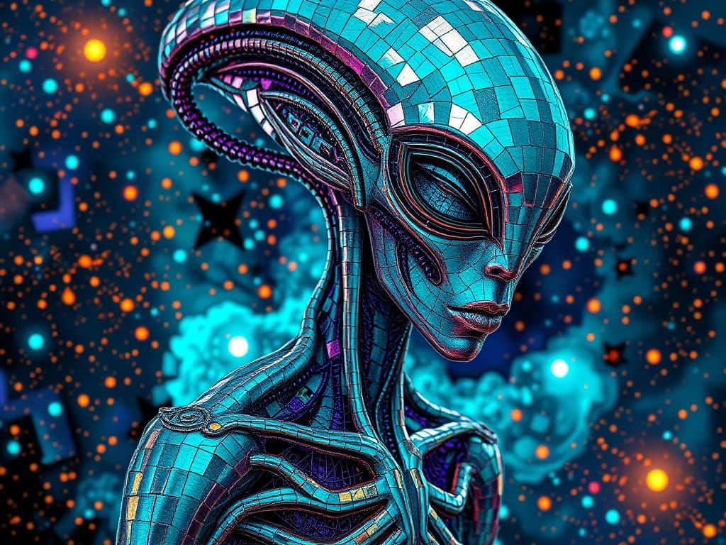 A stunningly detailed 4K mosaic artwork of an Alien-Sternwan...