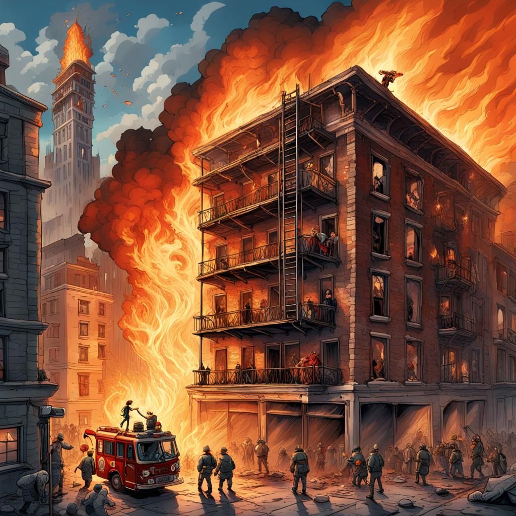 Cartoon Princess Rescued from Burning Building in Matte Pain...