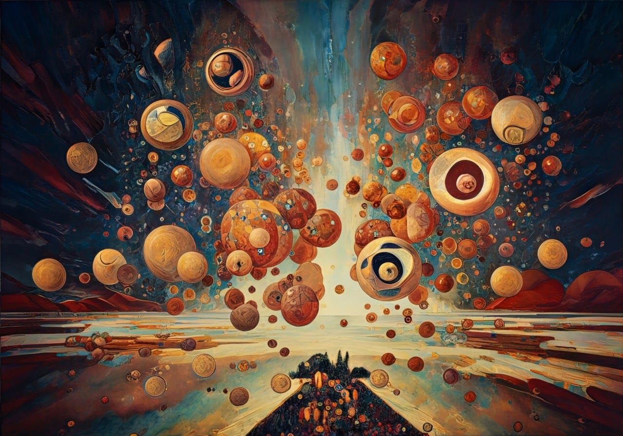 Abstract Shapes Floating in Dreamlike Scene, Art Nouveau