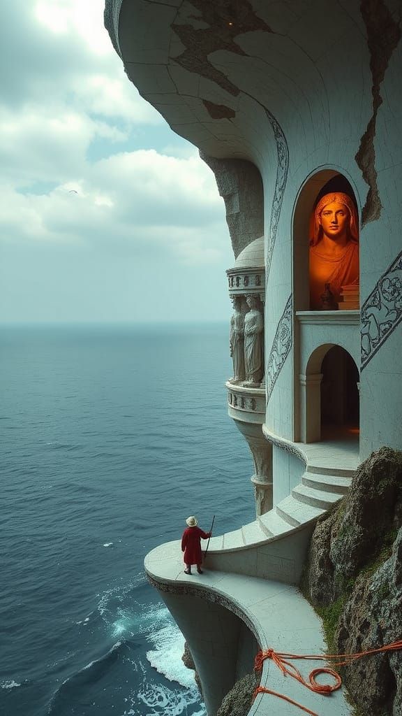Epic Marble Labyrinth Suspended in Golden Clouds