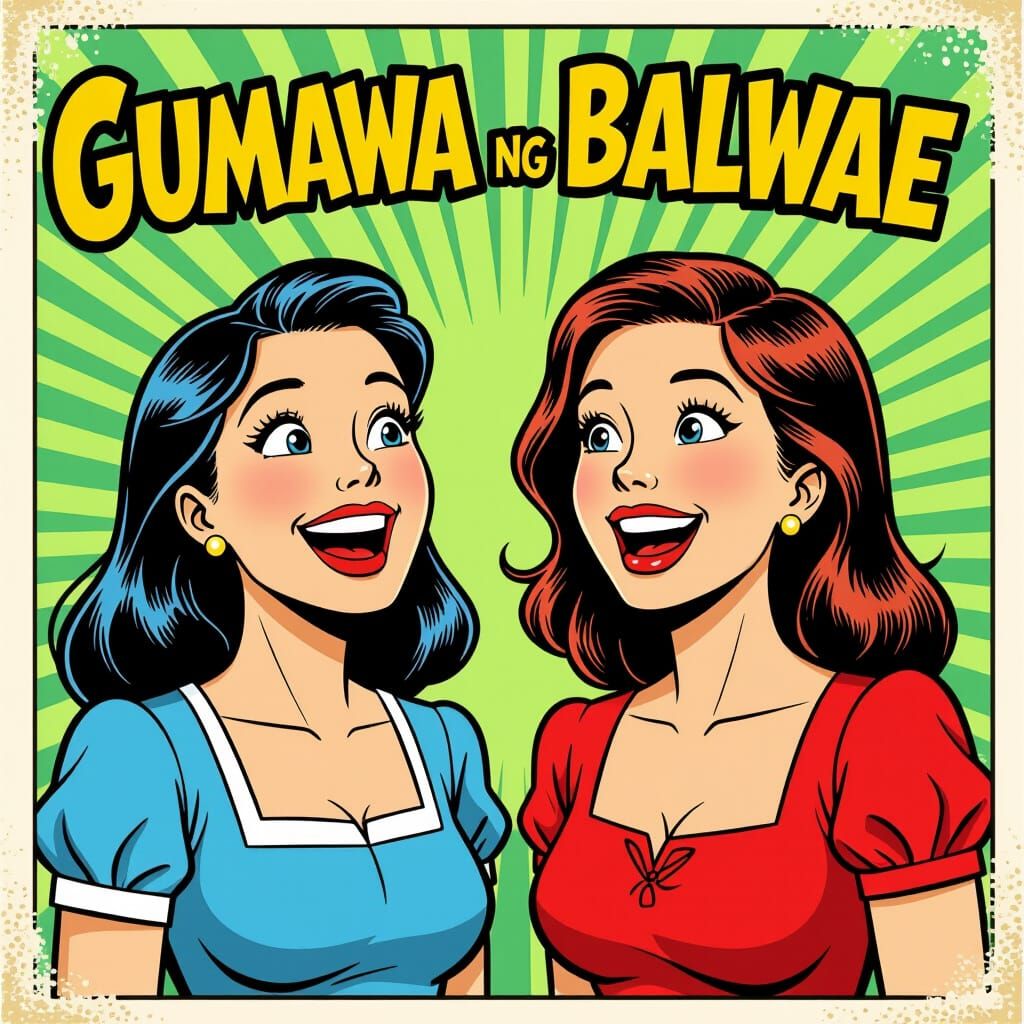 Two Women Laughing in Comic Book Style