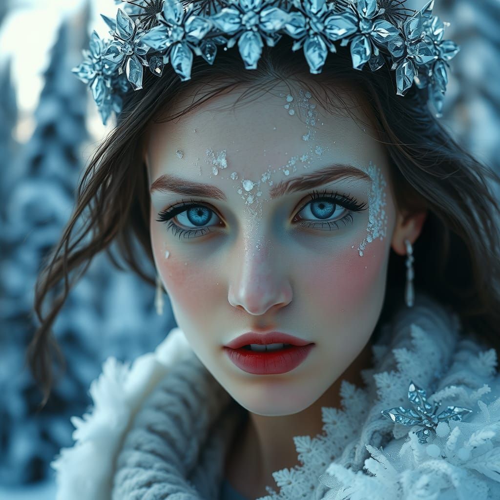 Icy Woman Portrait in Winter Wonderland