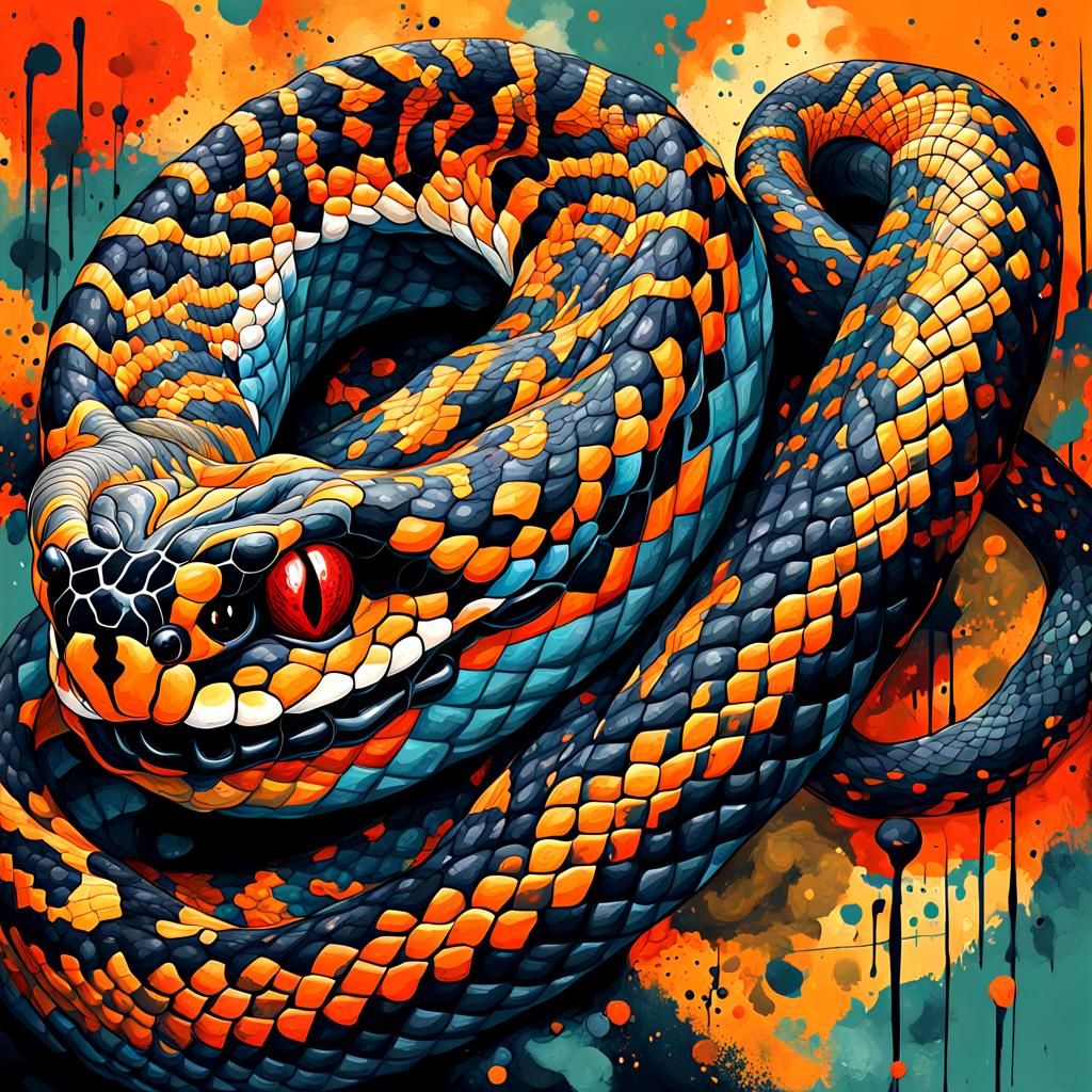 Abstract Snake Art in Complementary Colors