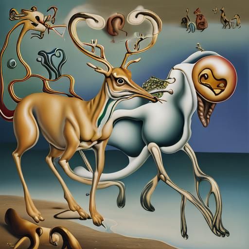 Animals Celebrate Christmas in Surrealist Expressionist Styl...