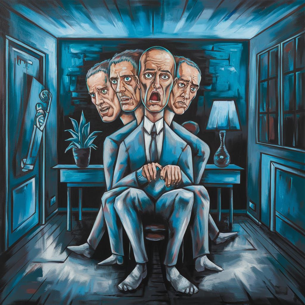 Surreal Schizoid Nightmare: Abstract Multi-Headed Man