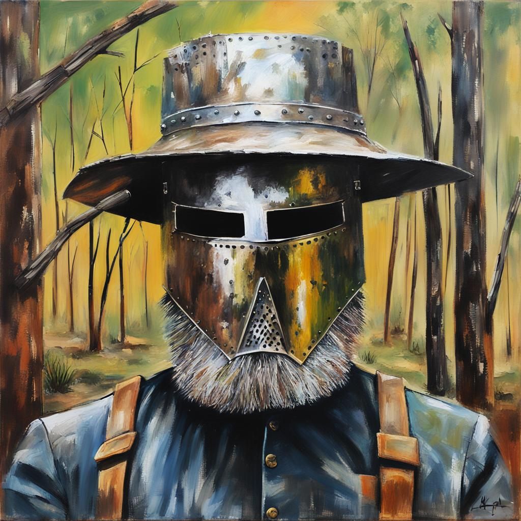 Ned Kelly Bushranger in Australian Bushland, Impasto Art