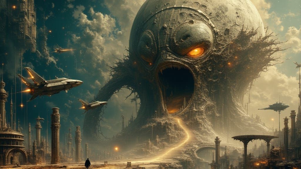 Galactic Overlord Planet Devouring Moon in Epic Space Battle