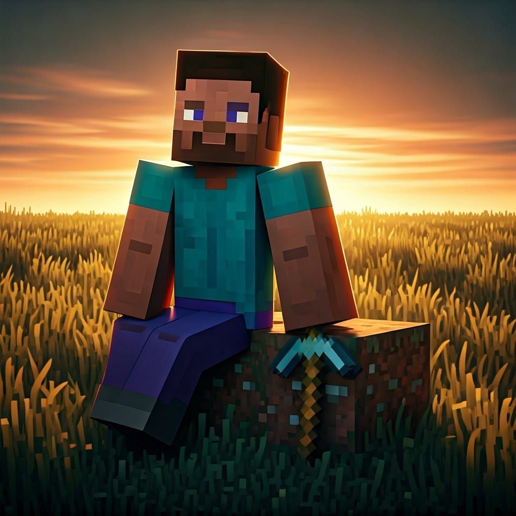 Minecraft Steve Relaxing in a Photorealistic Landscape