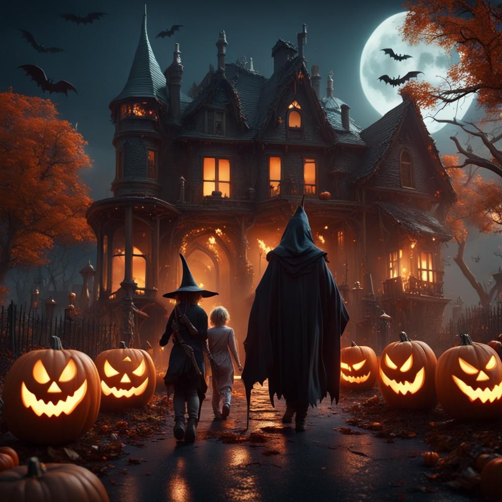 Halloween Trick-or-Treat in Detailed Digital Painting