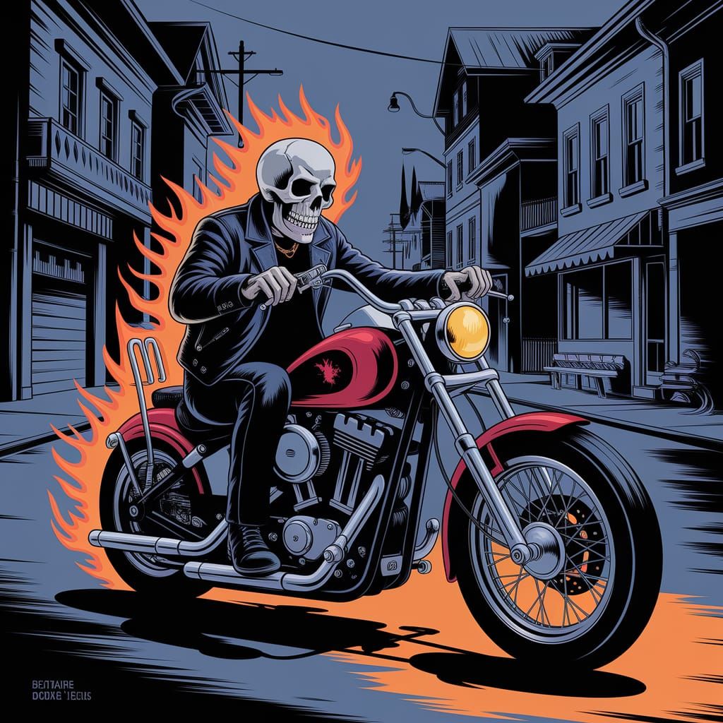 Dark Gothic Rider: Spiked Chopper in Flames