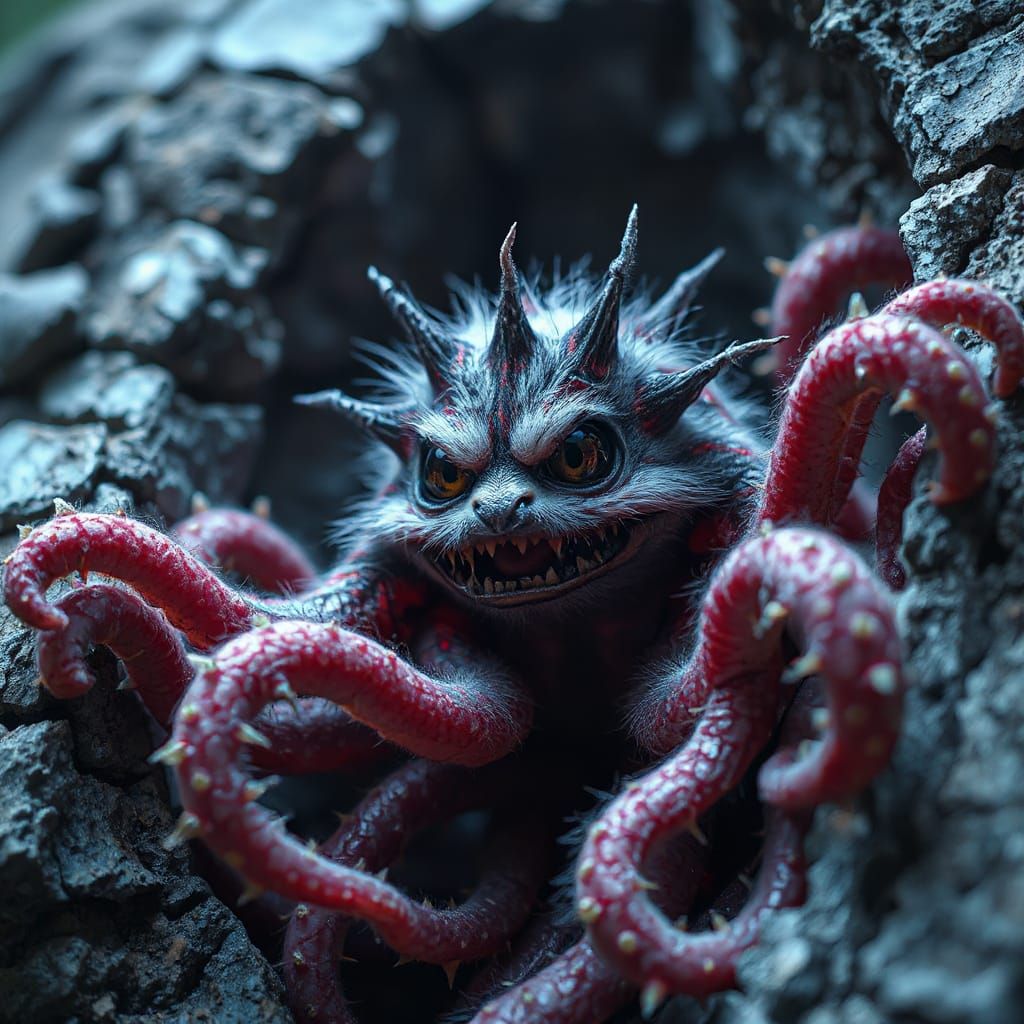 Creepy Cute Furry Monster with Neon Stripes