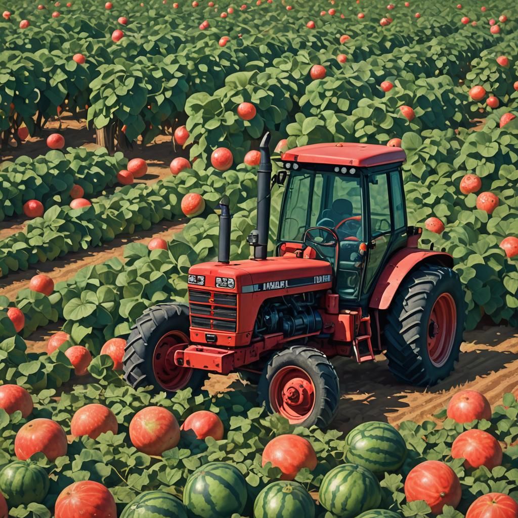 Case IH Tractor in Watermelon Field: Summer Fantasy