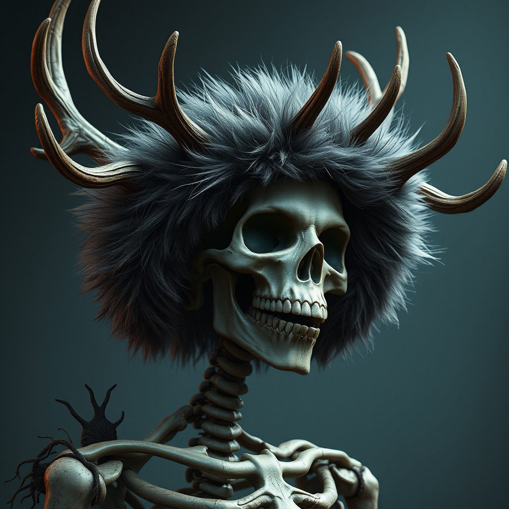 Skeletal Antlered Bonnet: Detailed Matte Painting