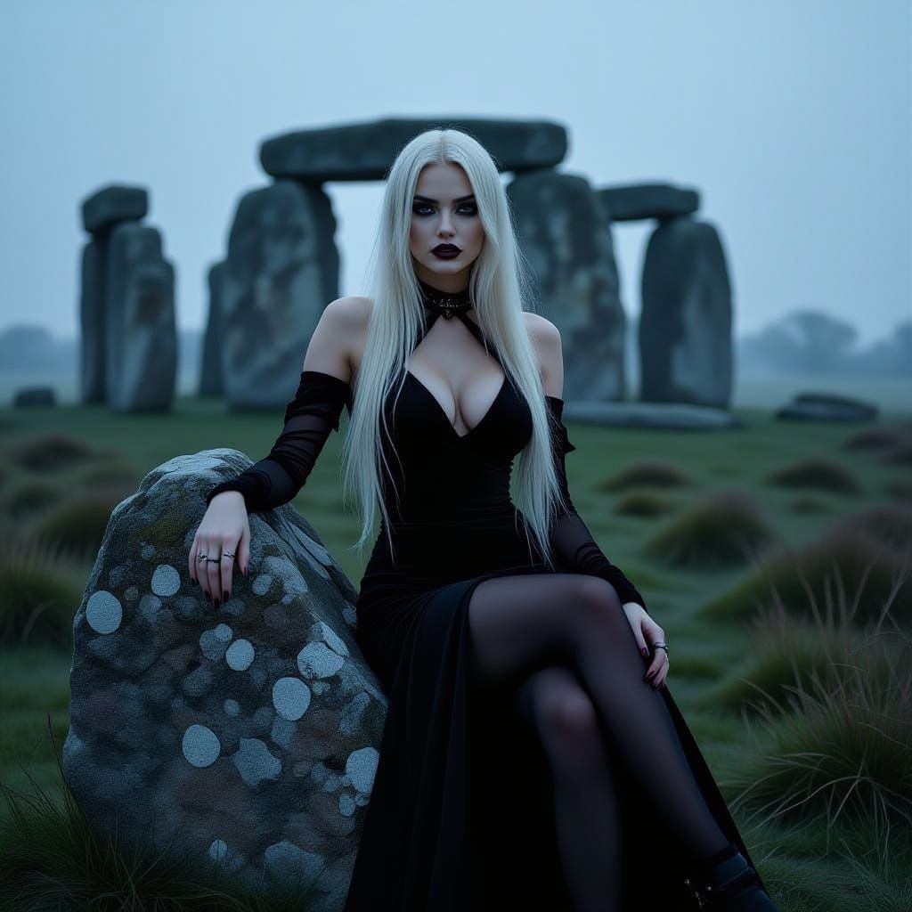 Gothic Woman at Stonehenge at Night