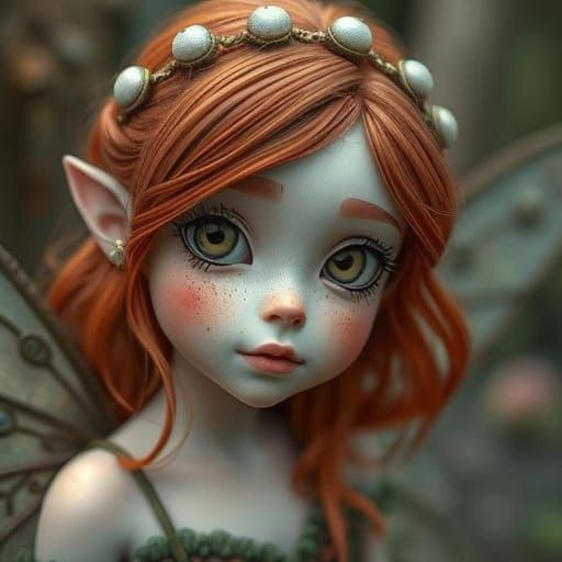 Red-Haired Fairy with Freckles in Watercolor Style