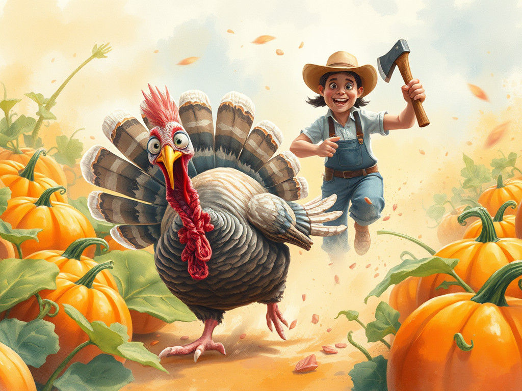 Frantic Turkey's Escape: A Pastel Watercolor Chase