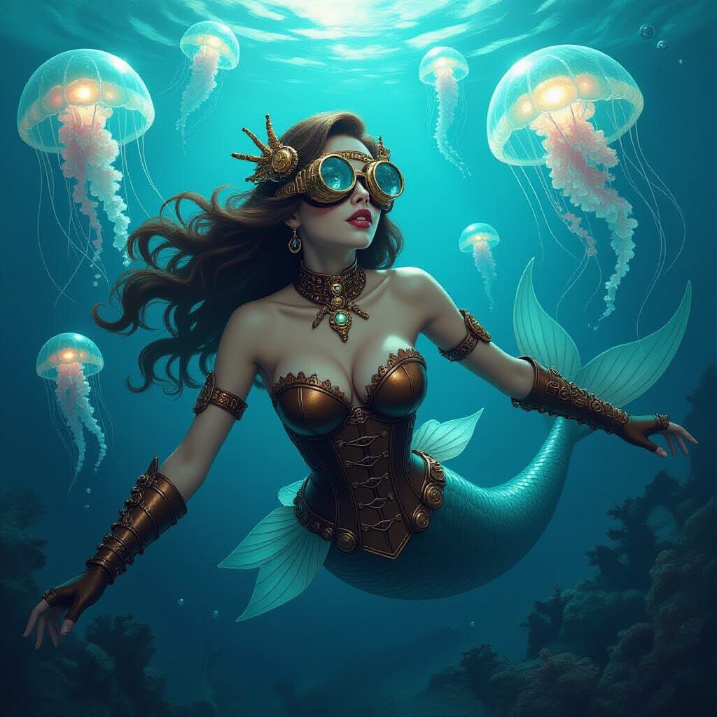 Steampunk Mermaid in Ocean Depths