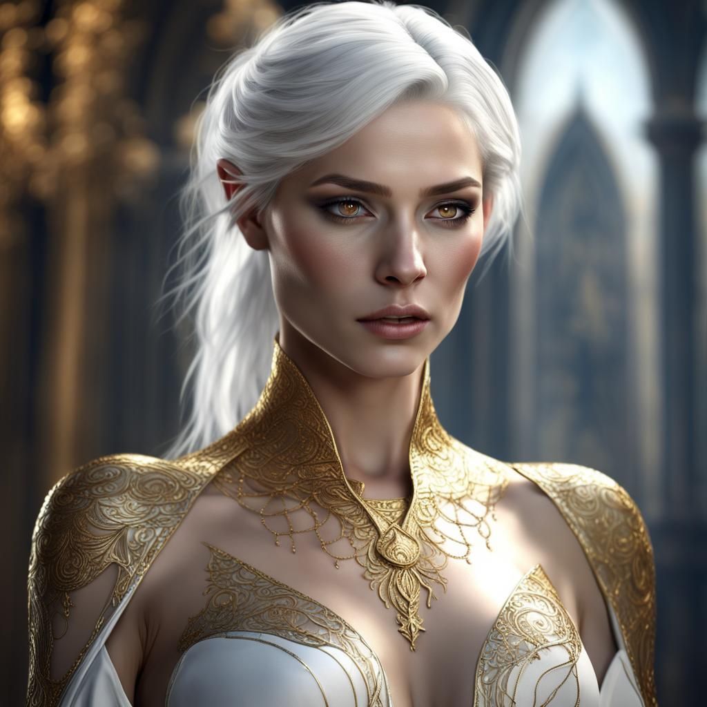 Elegant Woman with Porcelain Skin in Digital Art