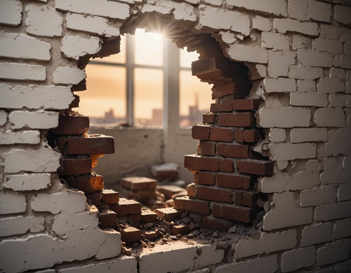 High-Contrast Photo of Jagged Hole in White Wall