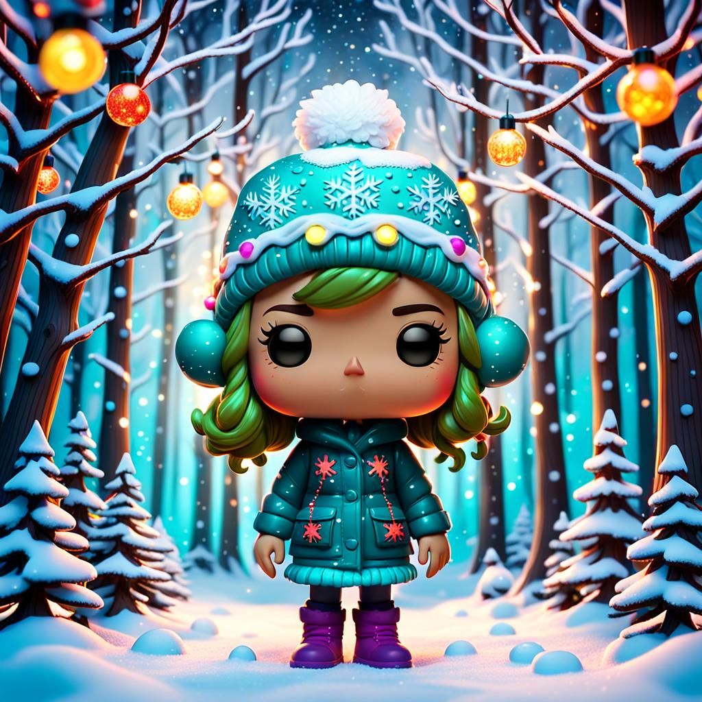 Vibrant Christmas Girl in Winter Wonderland Funko Style