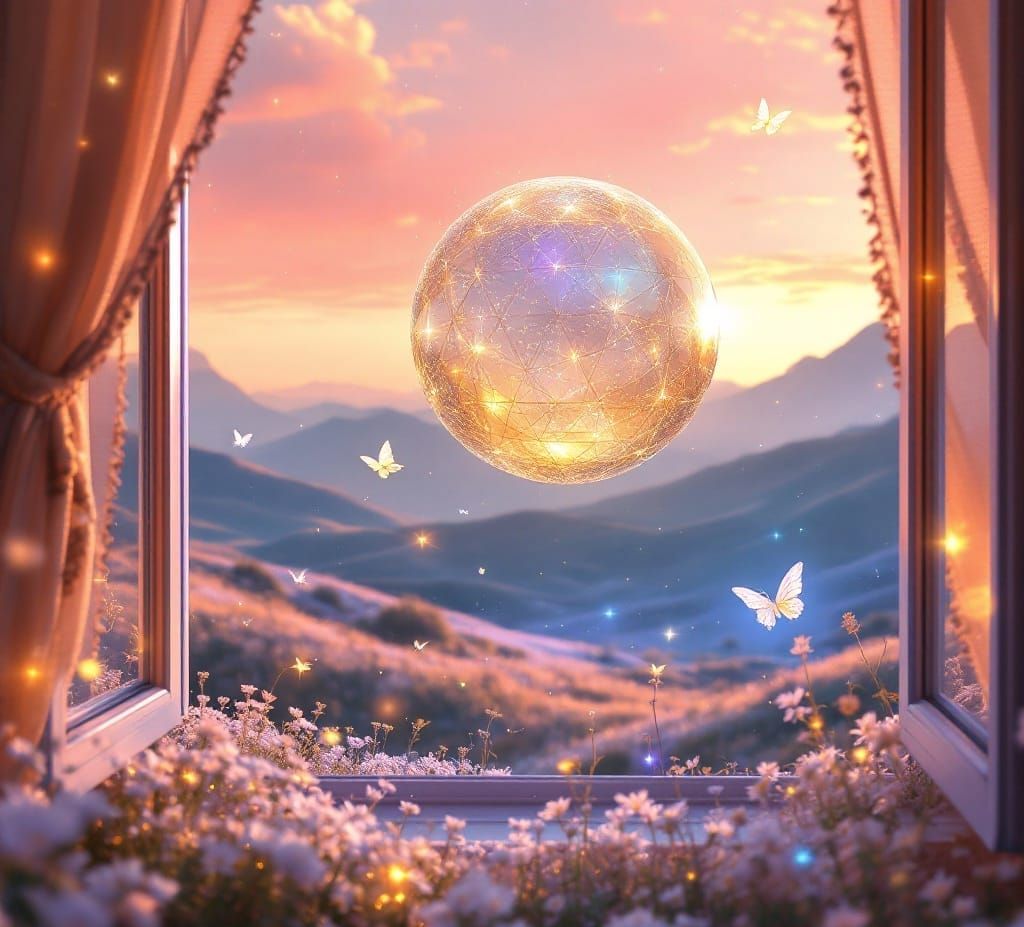 Golden Orb in Soft Pink Dawn Light, Fantasy Concept Art