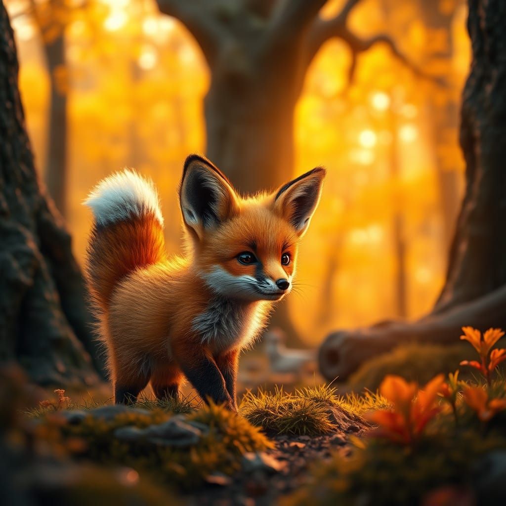 Whimsical Red Fox Explores Enchanted Forest Glade
