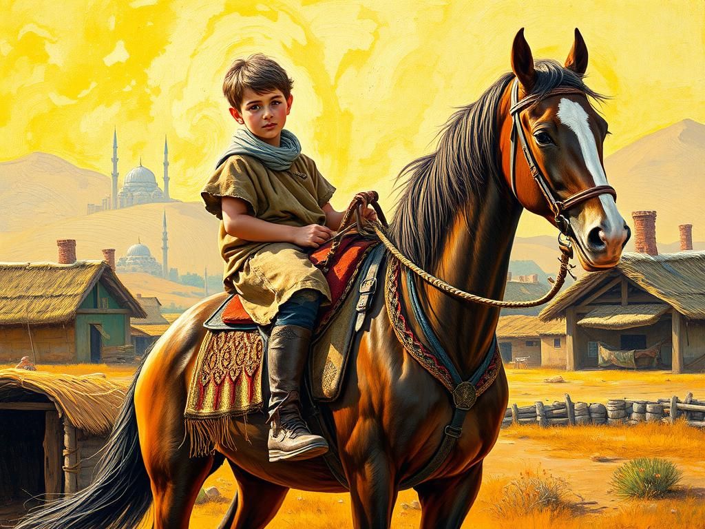 Seljuk Boy on Horse in Neo-Expressionist Style