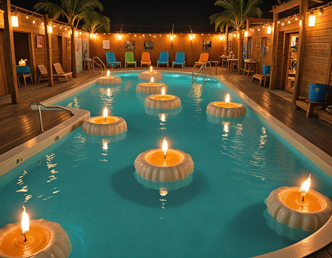 Surreal Hyperpop Waterpark with Soapy Pool and Candles