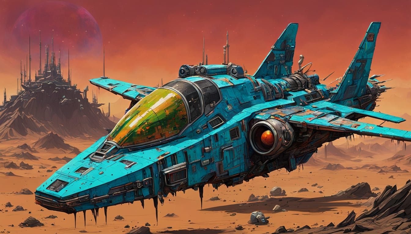 Electric Blue Spaceship in Cosmic Desert