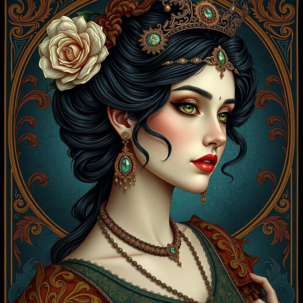 Ornate Art Nouveau Portrait of Elegant Lady