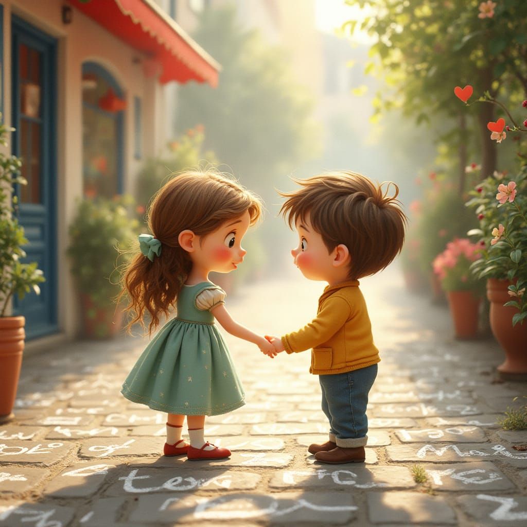 Children's Whimsical Love Story Chalk Art