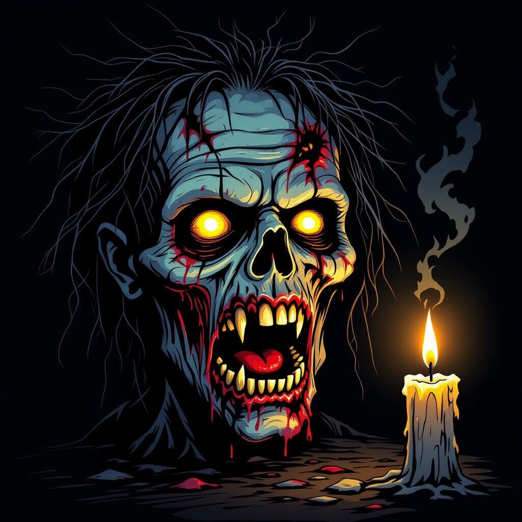 Eerie Zombie Face in Dark Digital Illustration