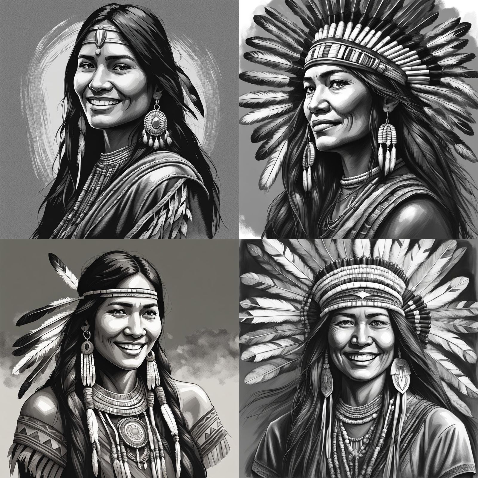 Grayscale Portrait of Native American Woman