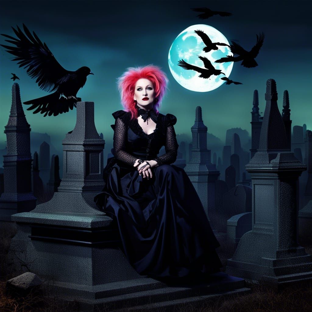 Cyndi Lauper in a Gothic Graveyard: Matte Painting
