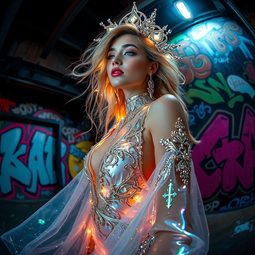 Ethereal Princess in Cosmic Light, Fisheye View