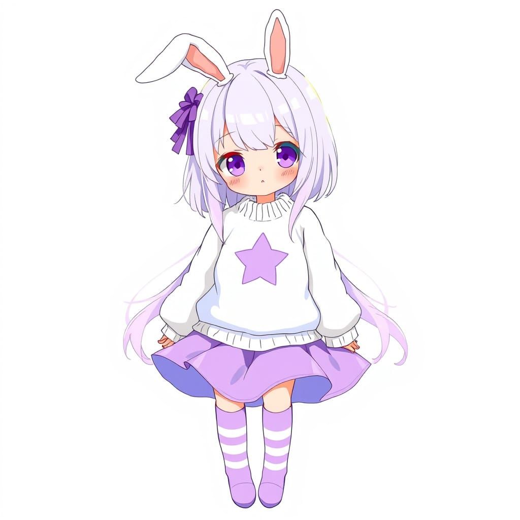 Kawaii Anime Girl with Pastel Hair and Star Emblem