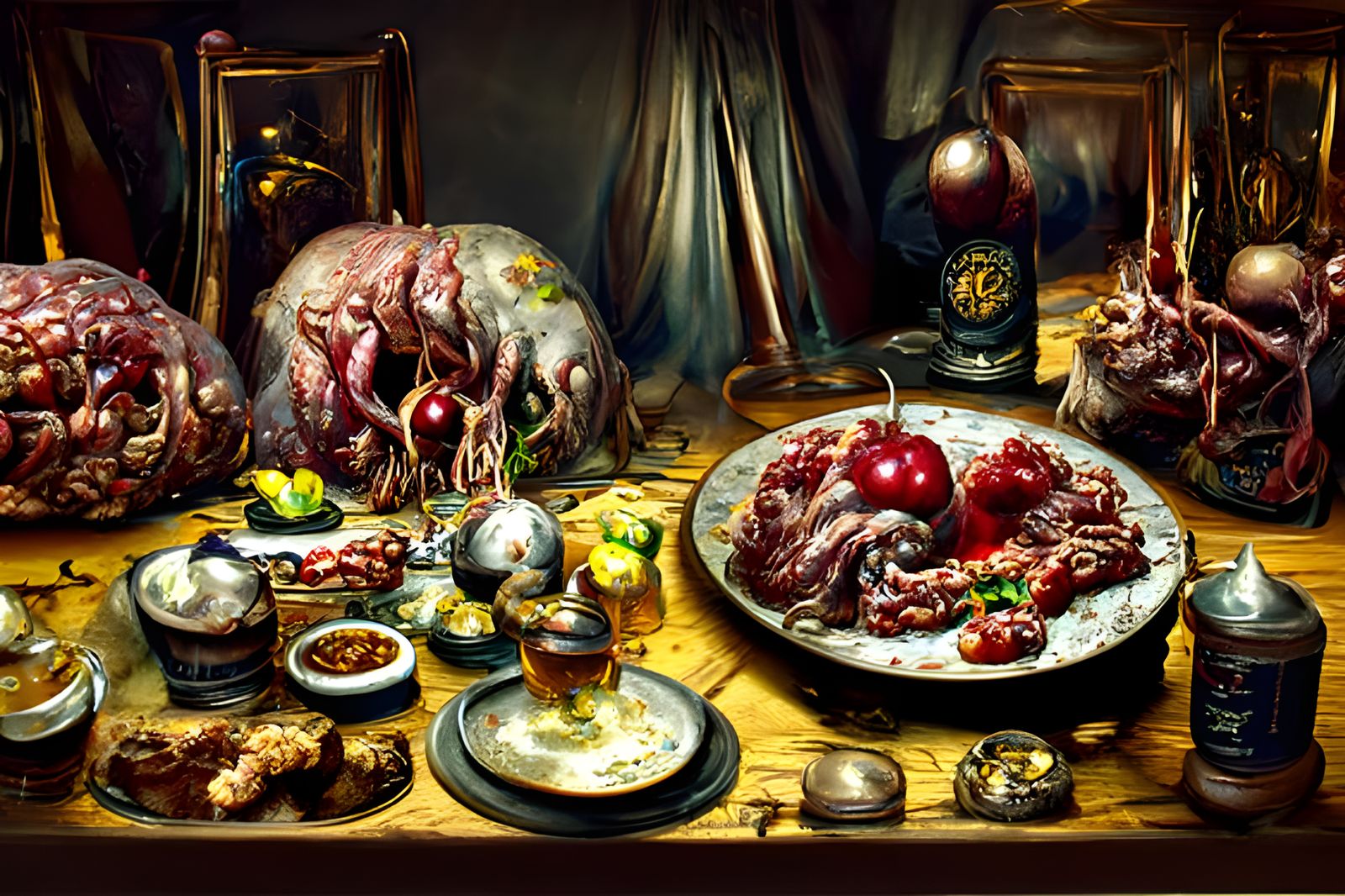 Terrifying Rotten Feast in Hyperrealistic Style