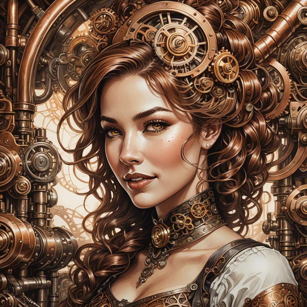 Steampunk Woman Portrait with Intricate Engine